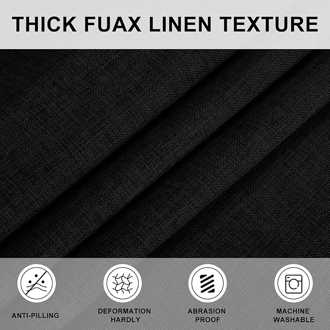 Hiasan Black Round Linen Tablecloth 60 Inch - Wrinkle and Stain Resistant Washable Polyester Fabric Table Cloth for Dining Room Kitchen Party