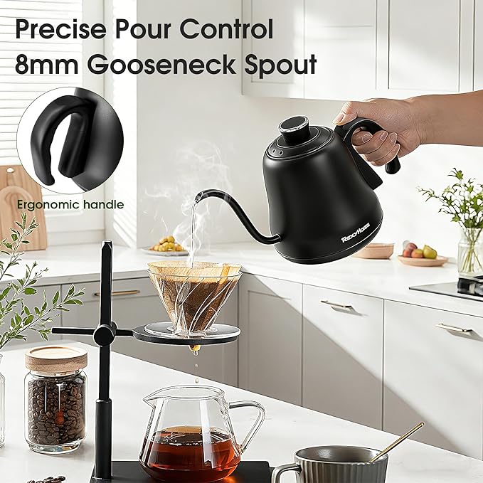 Gooseneck Electric Kettle Temperature Control: ±1℉ Precise Target & Keep Warm, Quick Heating 316L Stainless Steel Electric Kettles for Boiling Water, Pour Over Coffee, Brew Tea & Milk, 1000W/0.8L