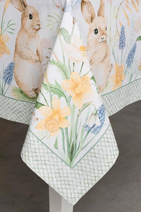 Maison d' Hermine Table Cloth Rectangle Table 100% Cotton 60 x 90 Inches Tablecloth Reusable Decorative for Dining Room Farmhouse Home Valentines Day Decorations Spring Summer - Easter Dew