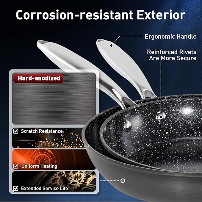 MAISON ARTS Hard Anodized Nonstick Frying Pans Set 2 Piece, 10" and 12" Ceramic Coating Skillets