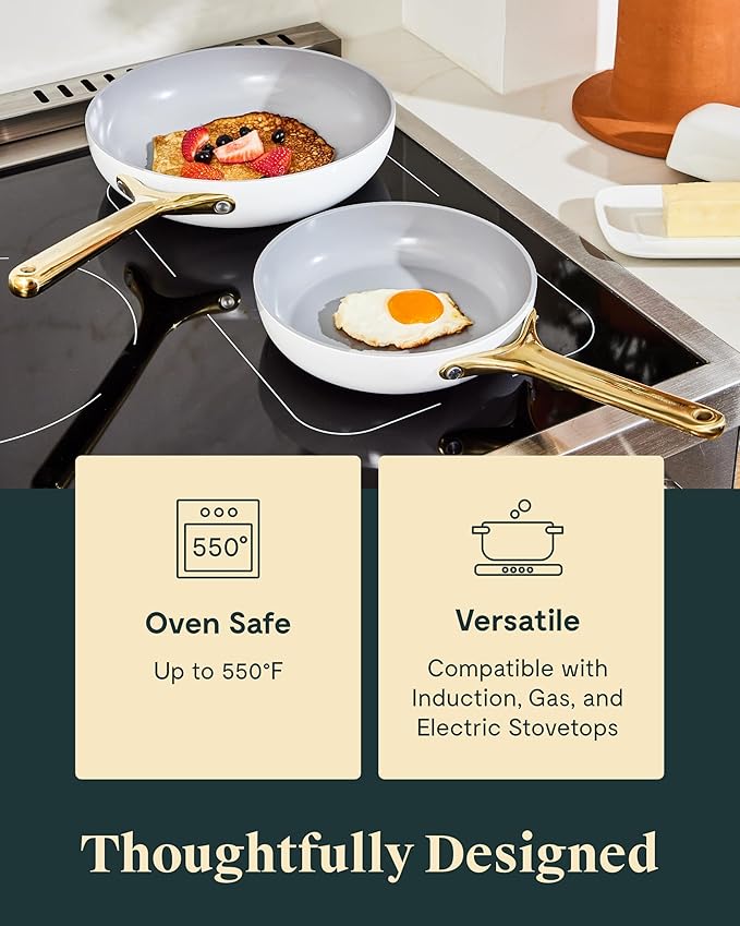 Caraway Fry Pan Duo - Nonstick Ceramic Frying Pan (8" & 10.5”) - Non Toxic, PTFE & PFOA Free - Oven Safe & Compatible with All Stovetops (Gas, Electric & Induction) - Navy