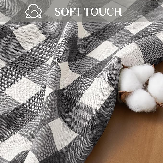 Softalker Checkered Tablecloth Rectangle, Outdoor Linen Cotton Gingham Table Cloth with Tassel, Heavy Duty Wrinkle Free Buffalo Plaid Table Cover for Kitchen Dining Home Party - 55 x 120 Inch, Black