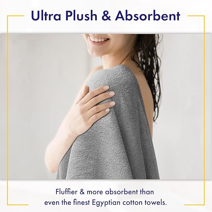 Ultra Soft & Plush Viscose from Bamboo Bath Sheets - 700 GSM Pack of 2 - Extra Large 70x35 in - Super Absorbent & Quick Drying (Pewter Grey)
