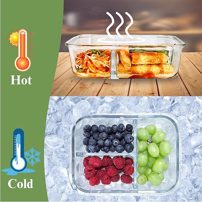 Glass Food Storage Containers with Bamboo Lids, Airtight Containers, Non Toxic Food Storage, Eco Friendly Fridge Storage ContainersIncludes Elastic Bands and Utensils (3)
