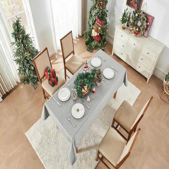 EKAINA Waterproof Faux Linen Rectangle Tablecloth Spill-Proof Wipe-Clean Dining Table Cover for Kitchen Party Holiday Everyday Use