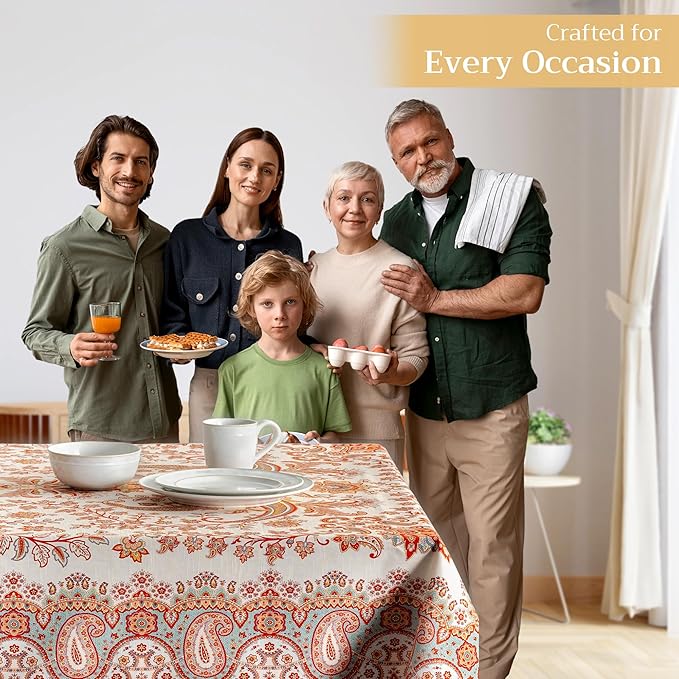 Maison d' Hermine Table Cloth Rectangle Table 100% Cotton 70 x 120 Inches Fall Tablecloth Reusable Everyday Use for Thanksgiving Christmas Decorations Dining Farmhouse Party (Cachemire)