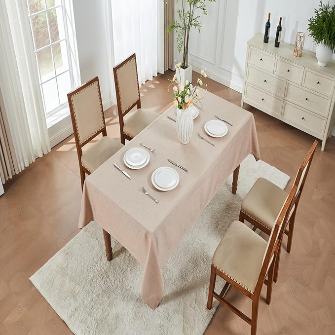 EKAINA Waterproof Faux Linen Rectangle Tablecloth Spill-Proof Wipe-Clean Dining Table Cover for Kitchen Party Holiday Everyday Use