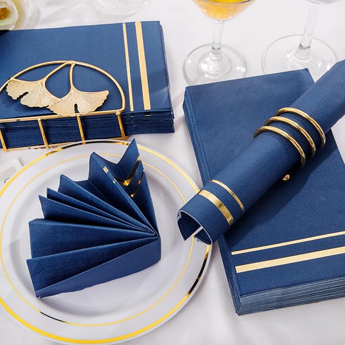 BUCLA 100-Count 3-Ply Disposable Napkins - Blue Paper Napkins Disposable Premium Quality - Dinner Napkins Disposable Soft, Absorbent for Parties, Weddings, Kitchen, Hanukkah and Cocktail Beverage
