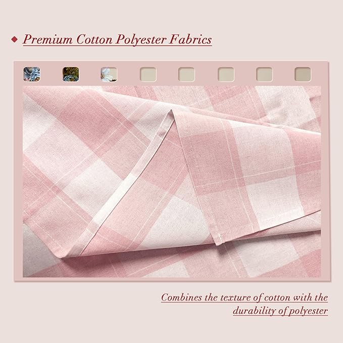 Gingham Tablecloth 55 x 71 Inch – Waterproof Rectangle Table Cloth, Yarn-Dyed Cotton Blend Checkered Tablecloth, Wipeclean Washable Valentines Tablecloth for Dining, Camping, Outdoor (Pink)