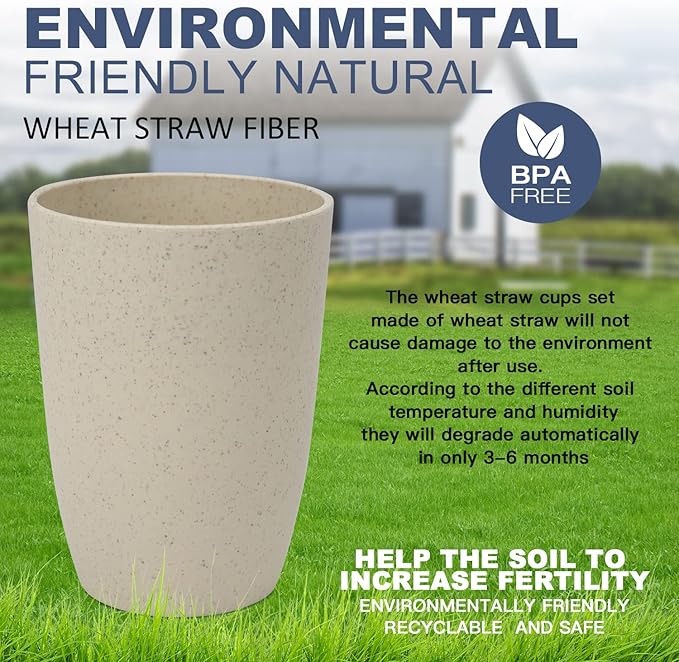 Homienly Unbreakable Plastic Cups Set Wheat Straw Cups 20 OZ Drinking Glasses Reusable Cups for Kitchen Outdoor Stackable Tumblers Water Glasses Drinking Set Freezer Dishwasher Safe (6 PCS, Multi)