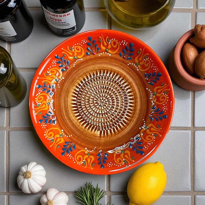 Ceramic Grater Bowl, Garlice Grater Plate, Handmade Ginger Grater, Mincer Bowl for Cheese &Vegetables, Ceramic Decorative Mincer, Hand Dish for Garlic (Sultan Orange)