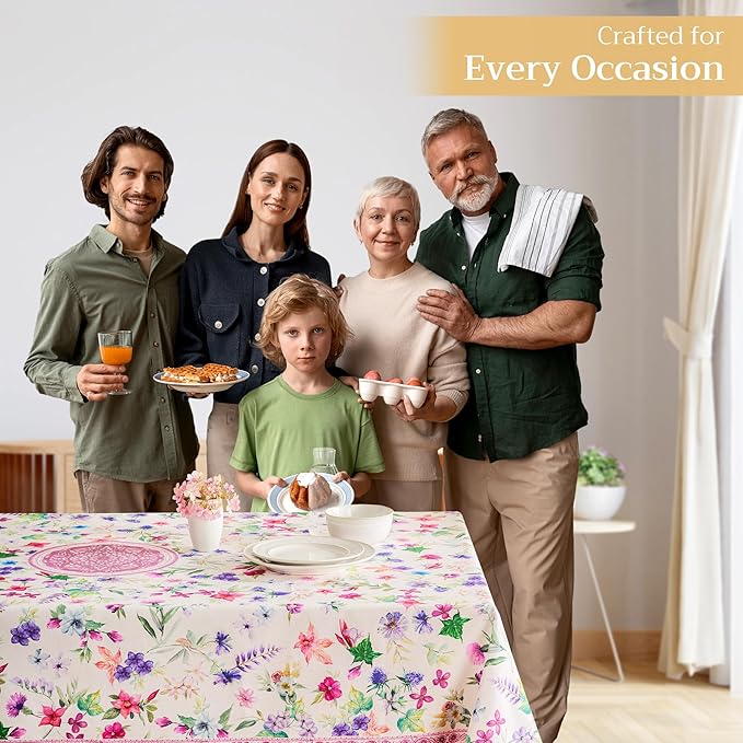 Maison d' Hermine Table Cloth Square Table 100% Cotton 60 x 60 Inches Tablecloth Reusable Decorative for Dining Room Farmhouse Home Valentines Day Decorations Spring Summer - Chardon