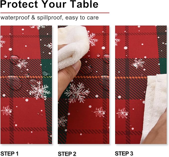 Hiasan Christmas Checkered Tablecloth - Stain Resistant, Waterproof and Wrinkle Resistant Washable Table Cloth for Party，Dining Room and Kitchen,60 x 84 Inch,Red and Green Gingham Snowflakes Printed