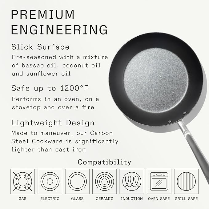 Made In Cookware - Seasoned 10" Blue Carbon Steel Frying Pan - (Like Cast Iron, but Better) - Professional Cookware - Crafted in Sweden - Induction Compatible
