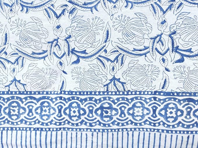 ATOSII ‘Santorini’ 100% Cotton Fall Tablecloth, Handblock Print Blue Rectangle Table Cloth for Kitchen I Dining Table Linen I Parties Wedding Christmas Thanksgiving I Fall Decor 60 X 108 Inches
