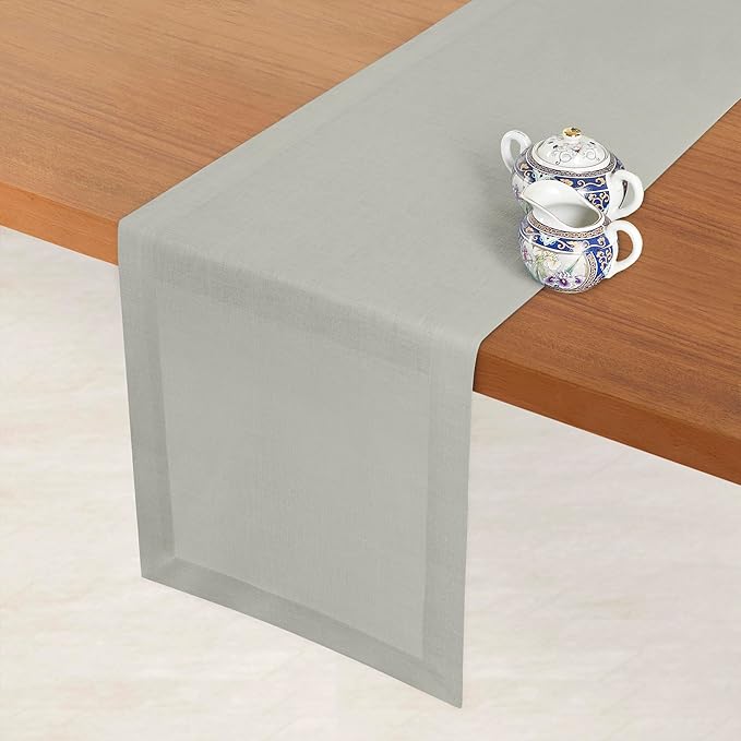 D'Moksha Homes Linen Silver Grey Table Runner 120 Inches Long - 100% Pure Linen Dining Table Runner 14 x 120 Inch for Spring, Easter - Machine Washable