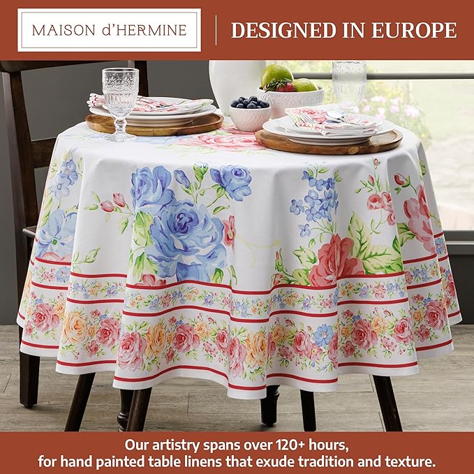 Maison d' Hermine Table Cloth Round Table 100% Cotton 63 Round Inches Tablecloth Reusable Decorative for Dining Room Farmhouse Home Valentines Day Decorations Spring Summer - Vintage Floral