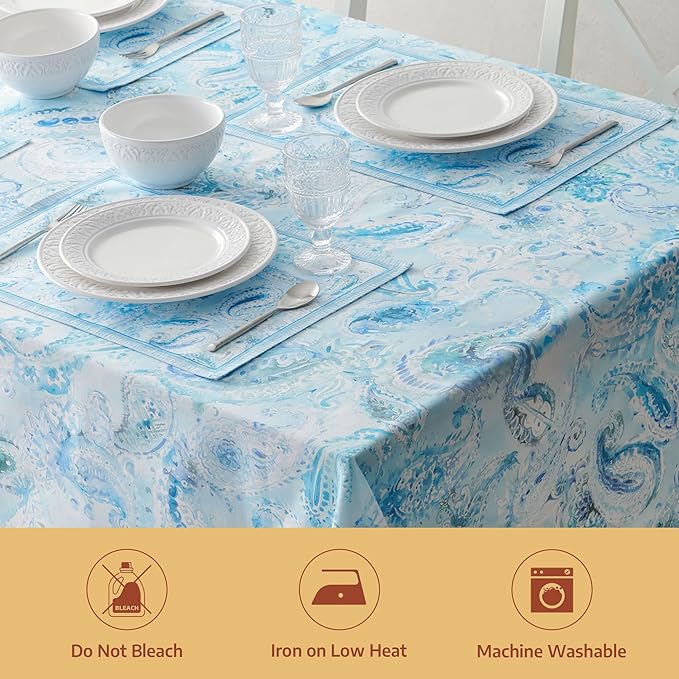 Maison d' Hermine Premium Table Cloth Square Table 100% Combed Cotton 70 x 70 Inches Tablecloth Reusable Decorative for Dining Room, Farmhouse, Home, Party, Festive & Wedding - Paisley Blues