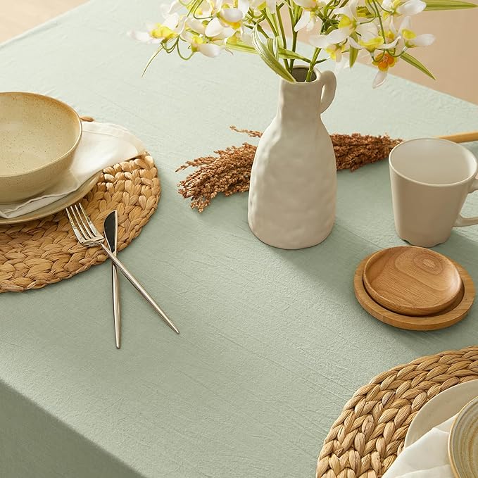 MONDAY MOOSE Ruffle Farmhouse Rustic Rectangle Natural Stonewashed Cotton Tablecloth for Kitchen, Dining Room, Restaurant (55x70 inch, Sage Green)