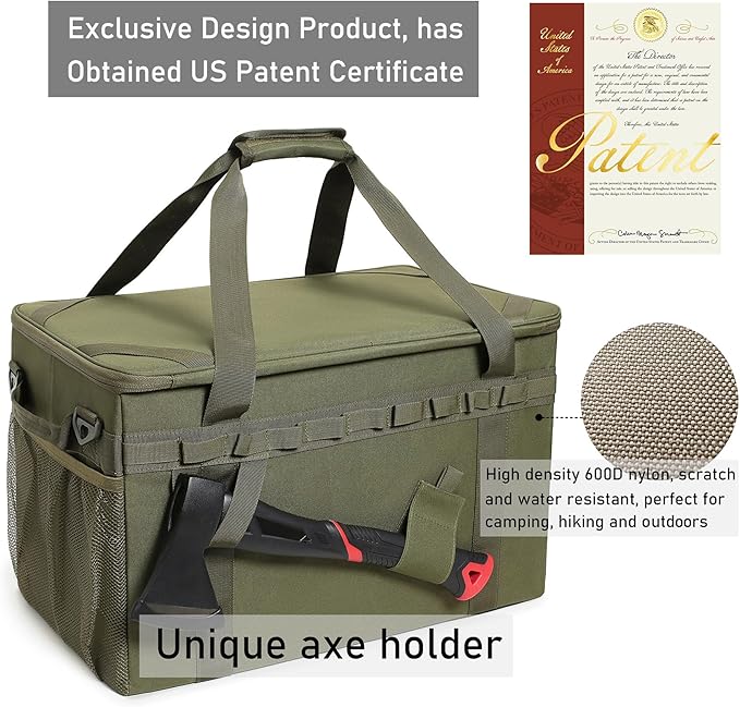 Tactical Camping Storage Bag Utility Tote Bag Camping Kitchen Organizer with Axe Holder & Shoulder Strap