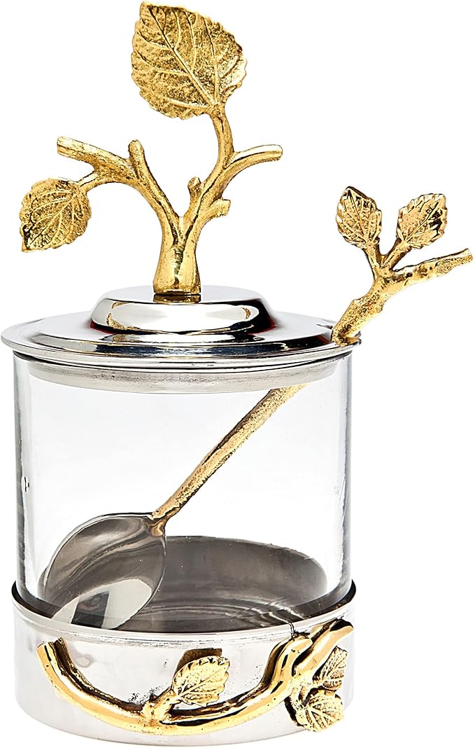 Godinger Leaf Jam Jar With Spoon, Honey Jar with Spoon, Honey Dish