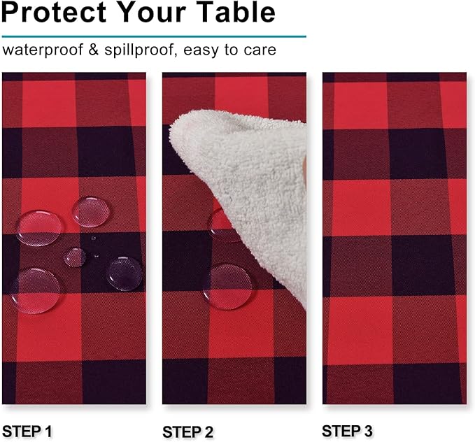Hiasan Checkered Tablecloth Rectangle - Stain Resistant, Waterproof and Washable Table Cloth Gingham for Christmas, Outdoor Picnic, Holiday Dinner, 70 x 140 Inch, Black and Red