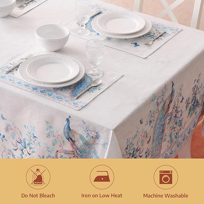 Maison d' Hermine Premium Table Cloth Rectangle Table 100% Combed Cotton 140 x 70 Inches Tablecloth Reusable Decorative for Dining Room, Farmhouse, Party, Festive & Wedding - Peacock Utopia - Orginal