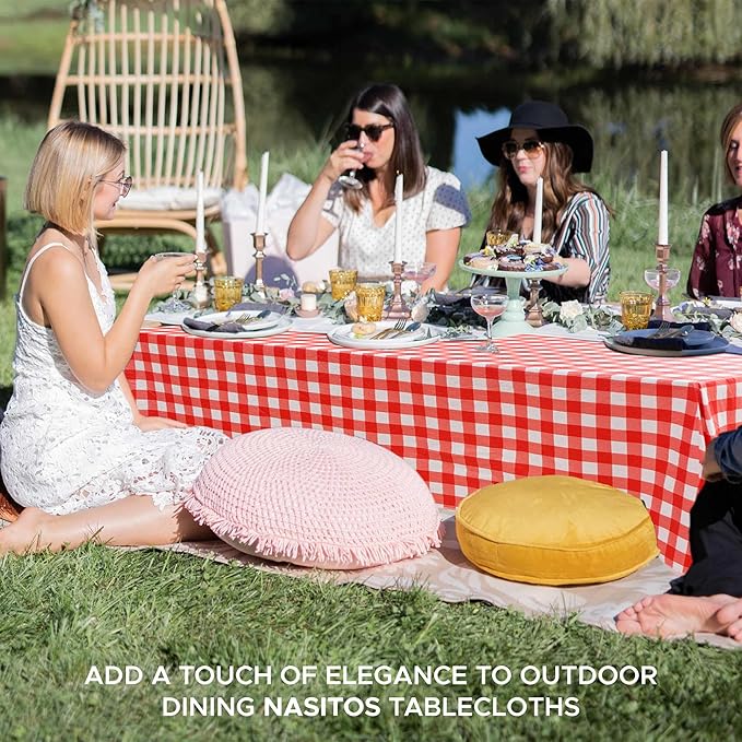 Nasitos 2 Pack Vinyl Table Cloth Flannel Backed 60x102 Inch-Rectangle Waterproof Tablecloth Checkered Red and White, Wipeable Plastic Table Cover for Dinner Party, Kitchen, Outdoor