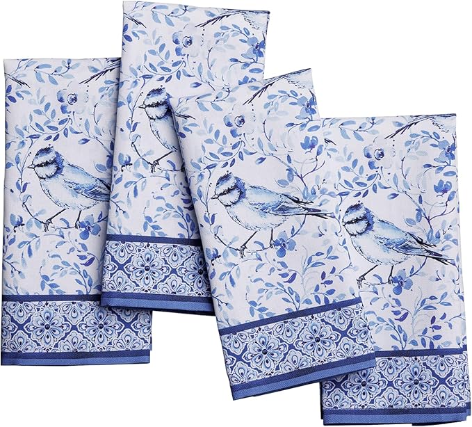 Maison d' Hermine Cloth Napkins Set of 4 100% Cotton Everyday Reusable Square Napkins Cloth Washable Dinner Party Wedding Restaurant Valentines Day Decorations Spring/Summer (Dutch Base, 18" x 18")