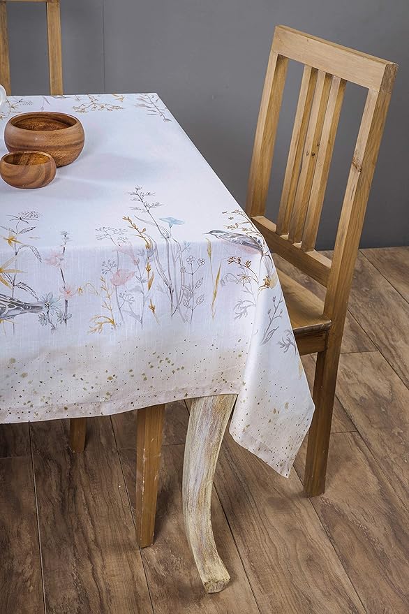 Maison d' Hermine Table Cloth Rectangle Table 100% Cotton 60 x 108 Inches Tablecloth Reusable Decorative for Dining Room Farmhouse Home Valentines Day Decorations Spring Summer- Meadow Florals - Beige