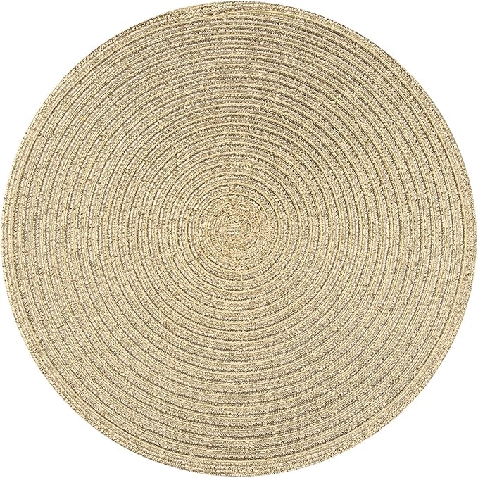 15inch 38CM Circle Dining Table Mats Round Braided Placemats Set Washable Beige Placemats Kitchen Table Coaster Decor(Gold)
