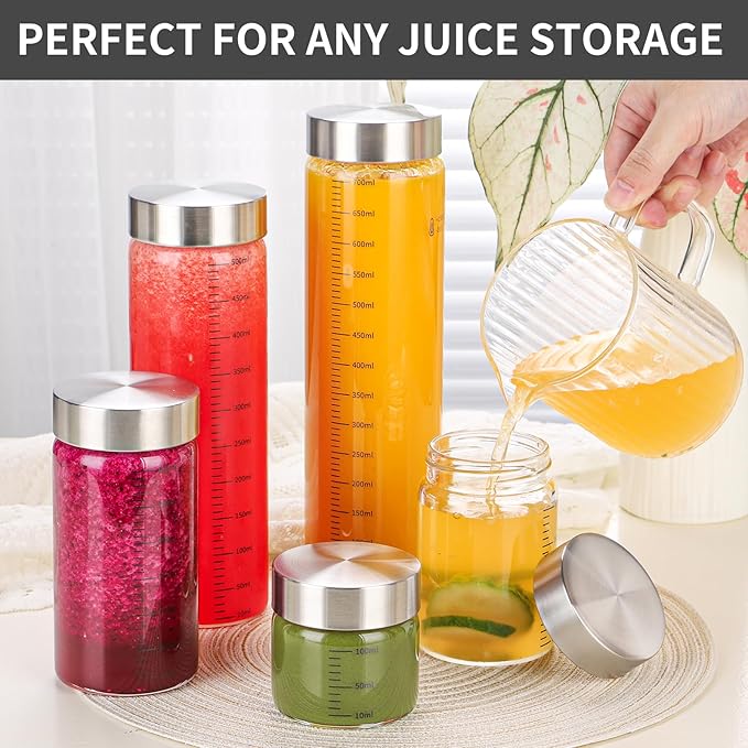 11 Oz Glass Juice Bottles with Lids, 6 Pack Glass Bottles, BPA Free, Borosilicate Glass, Leak Proof Lids for Juicing, Smoothies, Water Bottles, Food Storage, Shaker Bottles