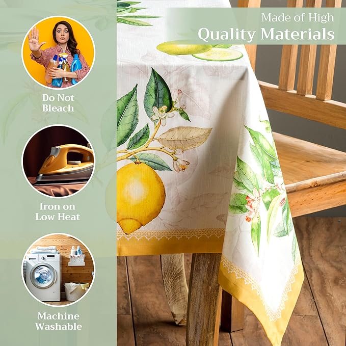 Maison d' Hermine Table Cloth Rectangle Table 100% Cotton 70 x 108 Inches Tablecloth Reusable Decorative for Dining Room Farmhouse Home Valentines Day Decorations Spring Summer - Limoncello