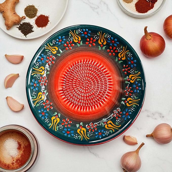 Ceramic Grater Bowl, Garlice Grater Plate, Handmade Ginger Grater, Mincer Bowl for Cheese &Vegetables, Ceramic Decorative Mincer, Hand Dish for Garlic (Sultan Dark Green)