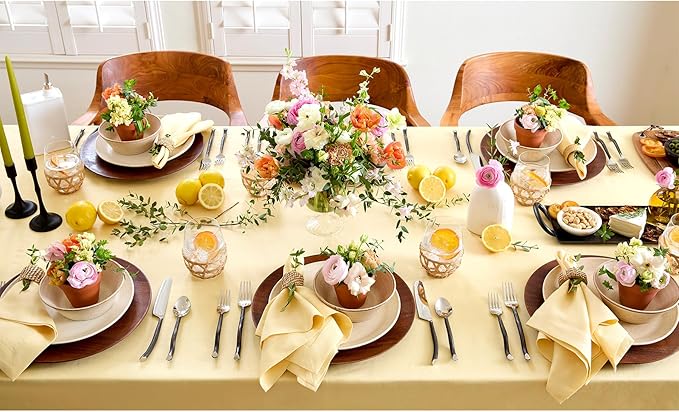 Solino Home Linen Tablecloth 52 x 52 Inch - 100% Pure Linen Golden Straw Square Tablecloth - Fete, Machine Washable Table Throw for Spring, Easter