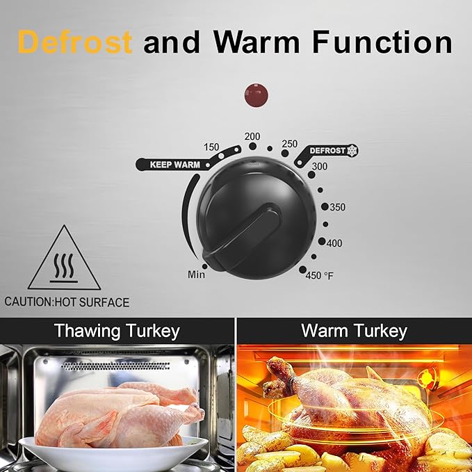 20 Quart Roaster Oven with Self-Basting Lid, Large Electric Turkey Roaster Oven with Defrost & Warm Function, Adjustable Temperature, Removable Pan & Rack, Stainless Steel, Silver