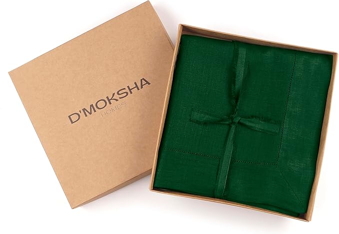 D'Moksha Homes Forest Green Linen Tablecloth for Rectangle Tables 60 x 84 Inch - Classic Hemstitch 100% Pure Linen Green Table Cloth - Machine Washable Dining Tablecloth for St Patricks Day, Easter