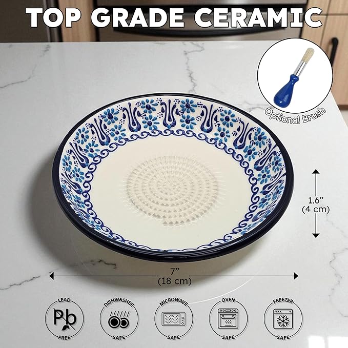 Ceramic Grater Bowl, Garlice Grater Plate, Handmade Ginger Grater, Mincer Bowl for Cheese &Vegetables, Ceramic Decorative Mincer, Hand Dish for Garlic (Sultans Dream)