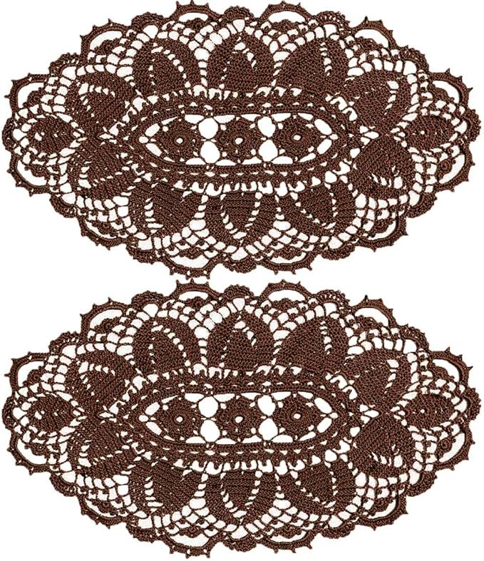 BIBITIME Lace Tablecloth Doily Handmade Crochet Placemat Women Vase Mat Kitchen Table Runner (2PCS- 12 x 22 in, Coffee)