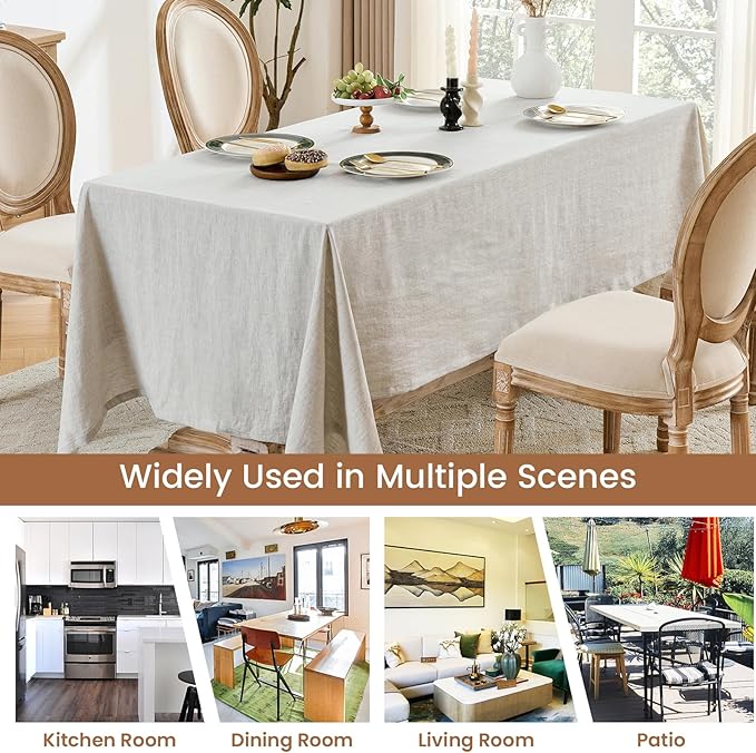 Simple&Opulence Natural Linen Tablecloth for Rectangle Tables-60×84 Inch, 100% Linen Farmhouse Tablecloth for 6-8 Seat Dining Table, Durable Stonewashed Tablecloth for Banquet, Dinner, Wedding