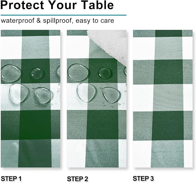 Hiasan Checkered Square Tablecloth - Stain Resistant, Waterproof and Wrinkle Resistant Washable Table Cloth for Christmas, Dining and Outdoor Use, 60 x 60 Inch, Forest Green and White Gingham Pattern