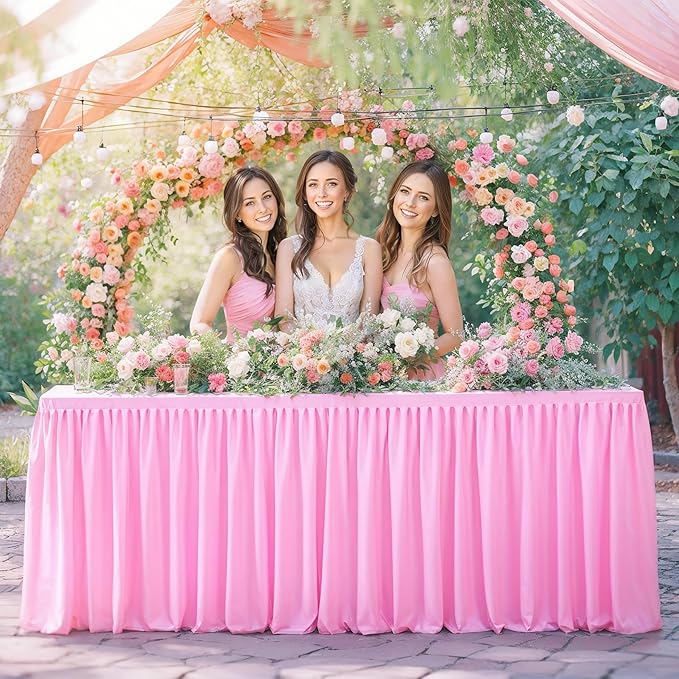Wish Care 2 Pack Pink Rectangle Table Clothes for 4 Foot Tables, Polyester Fitted Tablecloths 4ft Stretch Table Cover for Wedding, Birthday, Parties, Trade Show, Craft Show