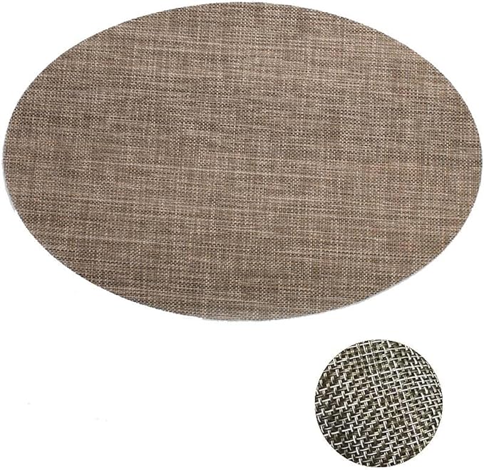 Oval Placemats for Dining Table PVC Table Mat for Home Party Thanksgiving Table Decoration Plate Mat(Tuo Brown,1pcs)