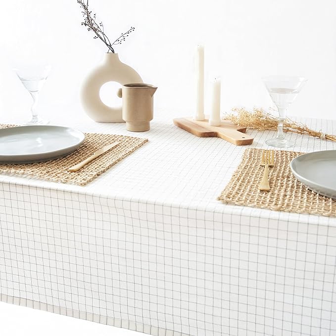 MONDAY MOOSE Plaid Farmhouse Picnic Grid Style Decoration Rectangle Natural Stonewashed Cotton Tablecloth for Kitchen, Dining Room, Restaurant (60x102 inch, Charcoal Grid)