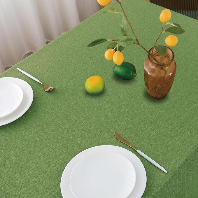 NLMUVW Olive Green Linen Tablecloth Rectangle Water Resistant Textured Natural Table Cloth Farmhouse Table Cover for Kitchen Dining Coffee, 54 x 120 Inch