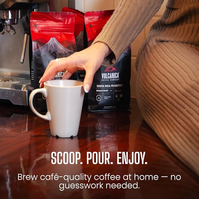 Volcanica Low Acid Espresso Coffee, Dark Roast 100% Arabica, Espresso Grind, Espresso Roast, Bold Sweet Flavor, Fresh Roasted, Kosher, Vegan, Gluten-Free, 16 oz