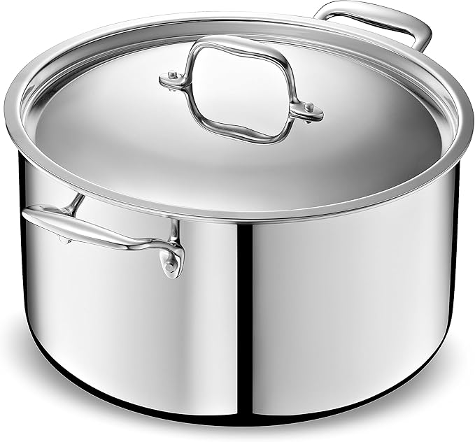 LEGEND COOKWARE 5-Ply Stainless Steel 12-Quart Stock Pot with Lid - Induction Compatible, Oven Safe 800°F - Non-Toxic, No Coatings - Even Heating, Won't Warp - Built to Last Generations