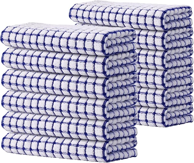 Kitinjoy Cotton 12 Pack Terry Kitchen Towels, 16 x 25 Inches Super Soft and Absorbent Dish Towels, Quick Drying Hand Towels for Kitchen Drying, Blue