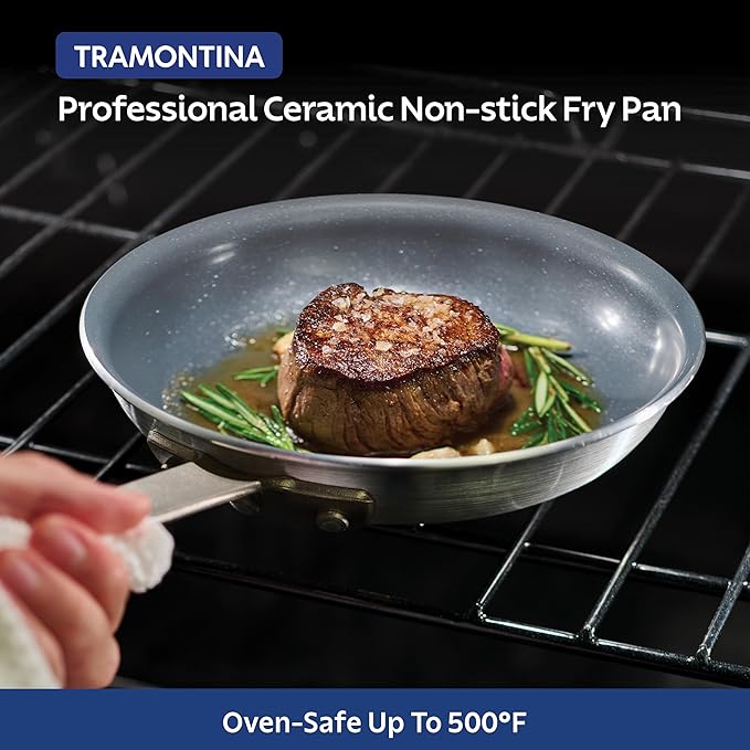 Tramontina Professional 8-Inch Ceramic Non Stick Small Frying Pan, Heavy-Gauge Aluminum Skillet with Ceramic Nonstick Coating, Dishwasher and Oven Safe, Gray