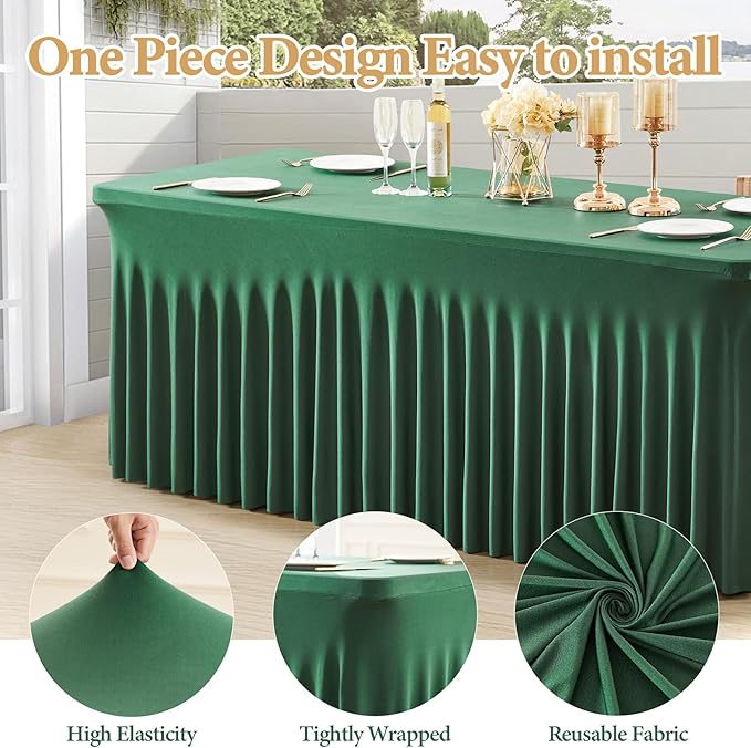 2 Packs Green Spandex Table Clothes for 4 Foot Rectangle Table, Spandex Table Covers 4FT Stretch Table Skirts Wrinkle Free Fitted Tablecloth for Easter, Wedding, Banquet & Parties